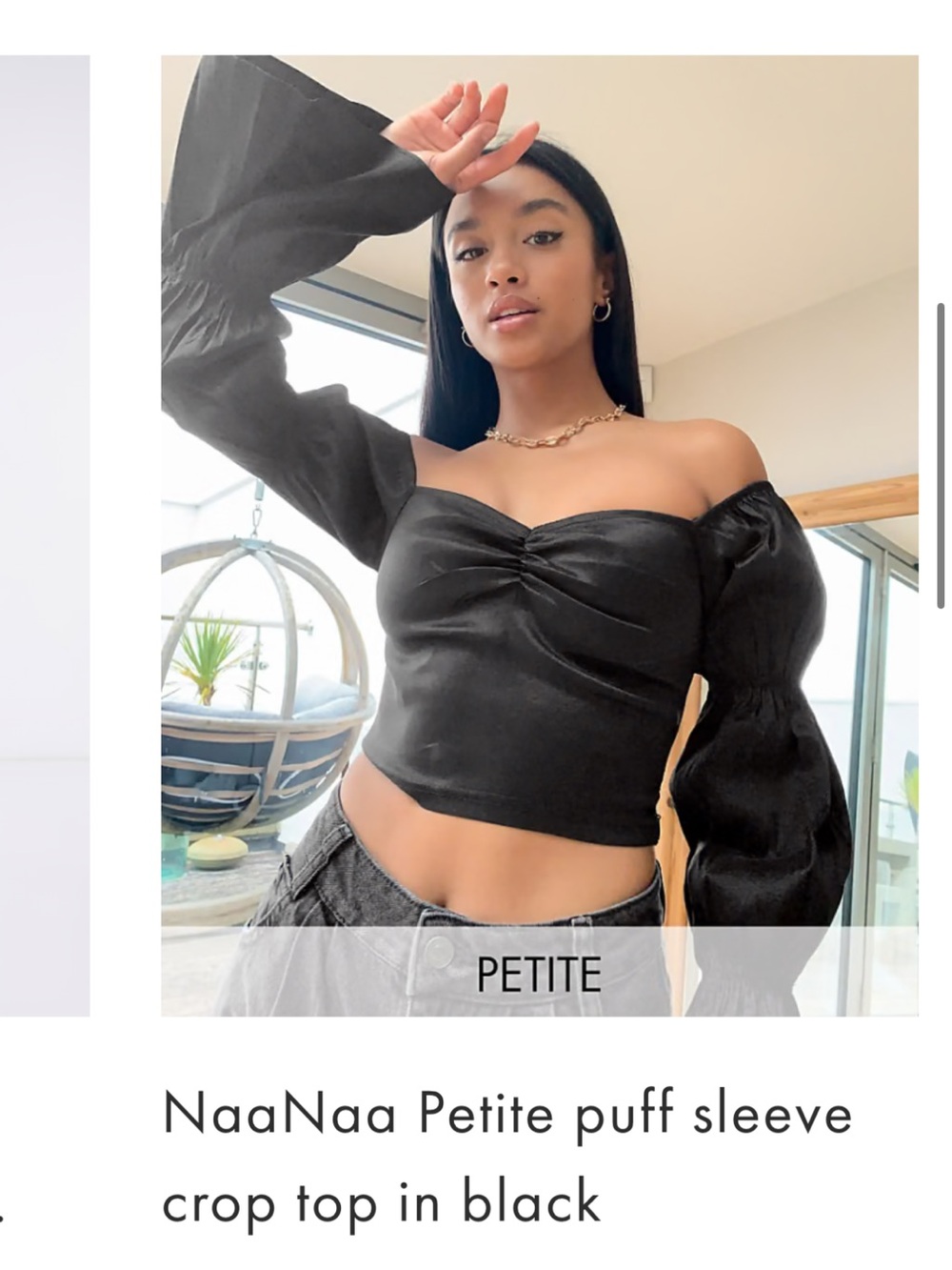 Petite Black Puff Sleeve Crop Top